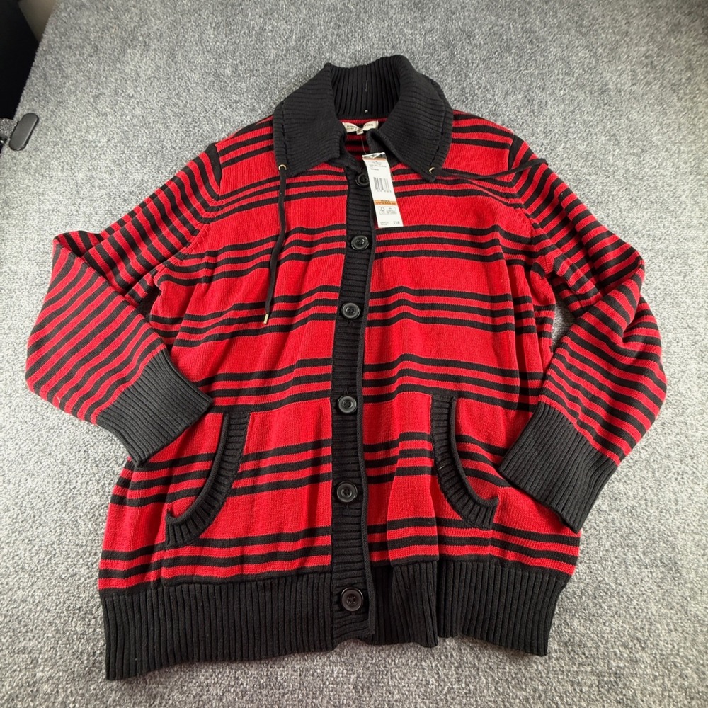 Karen Scott Red Black Striped Button Front Cardigan Sweater 3X NWT 10471925-Z14